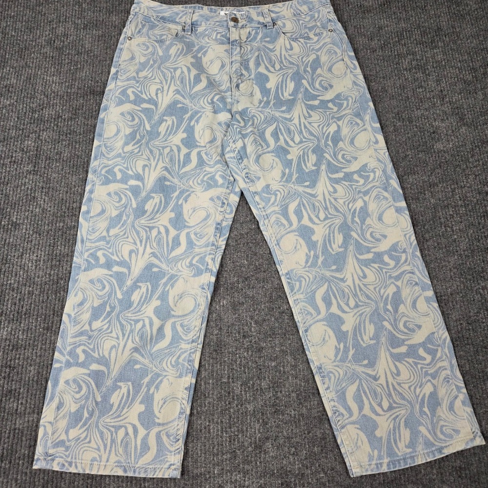 Vigoss Frankie Slim Straight Jeans Blue White Marble Swirl Print Cotton Size 31